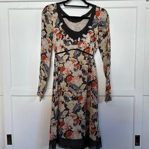 Theory, NWOT. Silk Floral Dress with embroidery detail. Size 2.